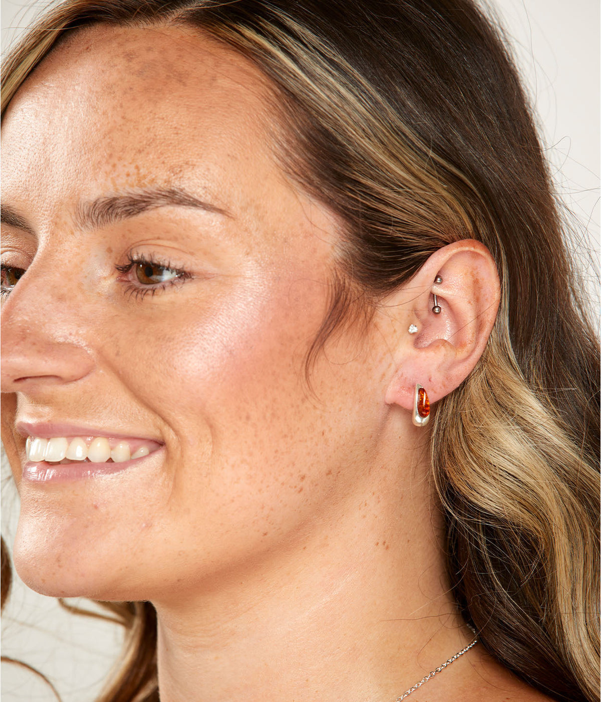 Baltic Beauty Cognac Amber Teardrop Stud Earrings in Sterling Silver