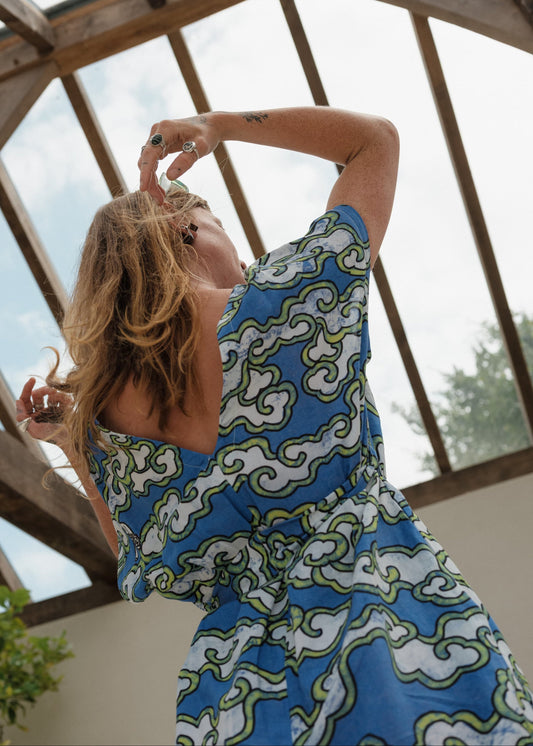 Wild Clouds Blue Clouds Loose Fit EcoVera and Linen Jumpsuit