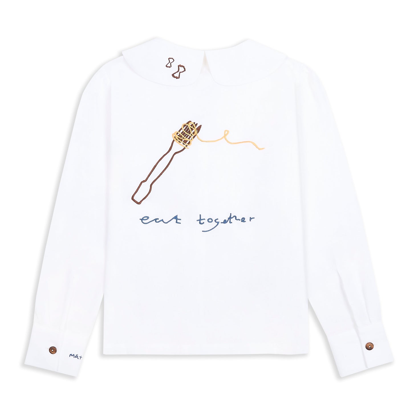 Eat Together Embroidered Claudine Linen Blouse - White x Sshepaints