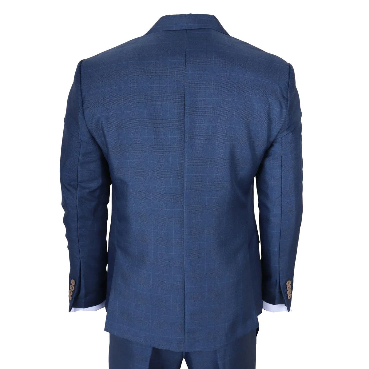 Men's Blue Check 3 Piece Tailored Fit Suit by TruClothing