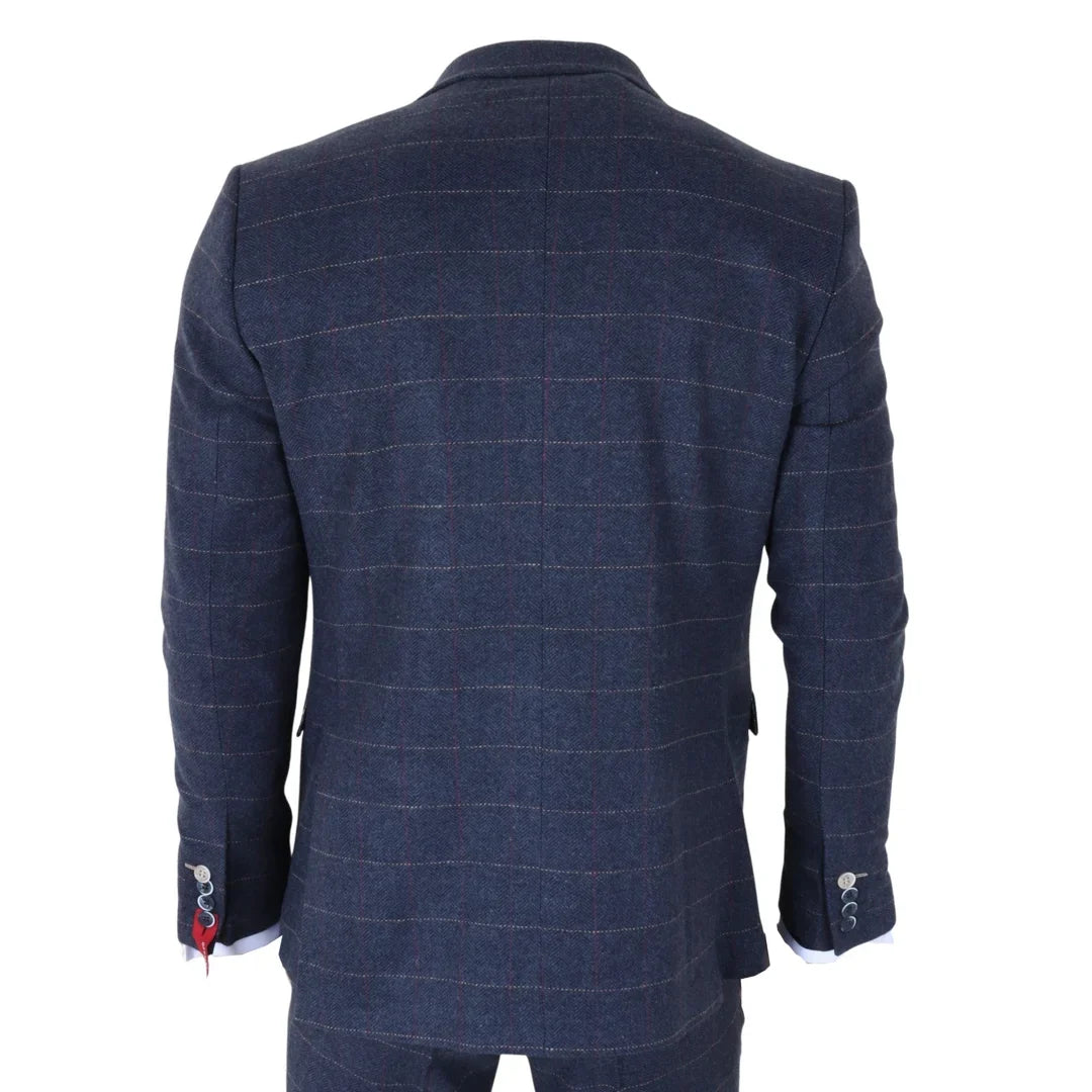 Men's Navy Blue 3 Piece Wool Blend Tweed Suit by TruClothing