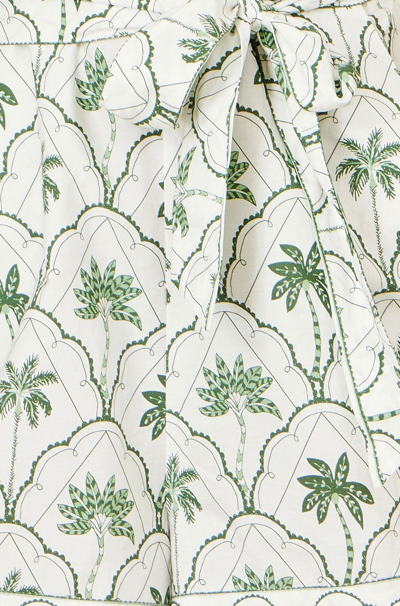 White Palm Print Cotton Playsuit close up fabric