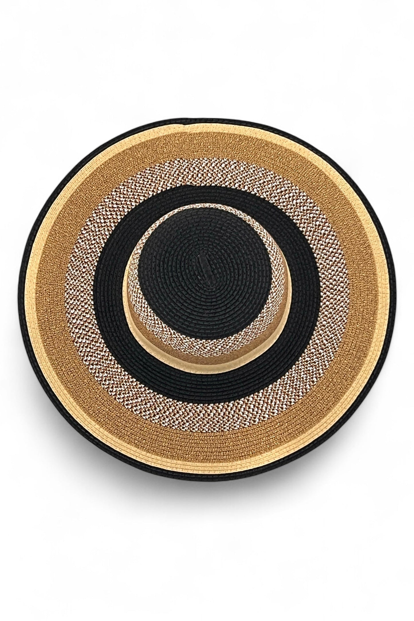 Delinda Black, Gold and Natural Striped Straw Hat - Bascora