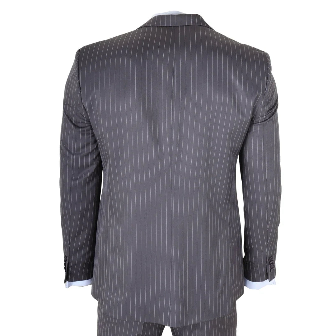 Men's Classic Pinstripe 3 Piece Grey Tailored Suit by TruClothing