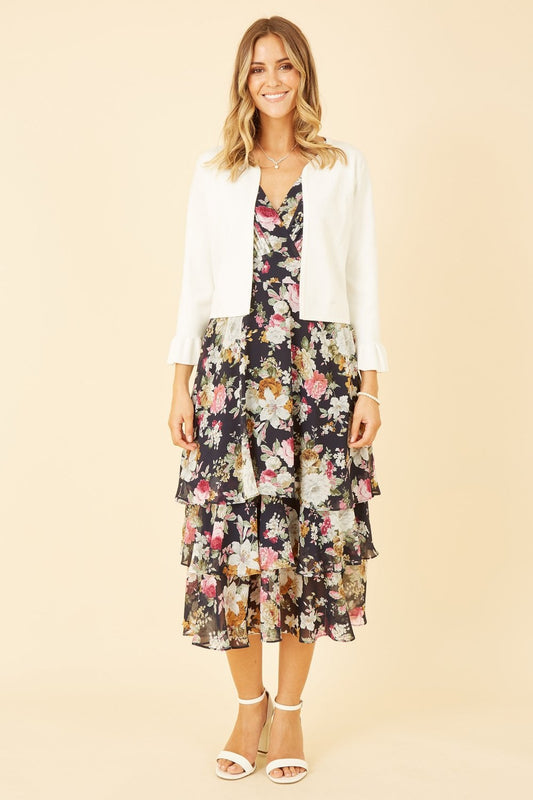 Ivory Cropped Cardigan With Bell Sleeves - Bascora