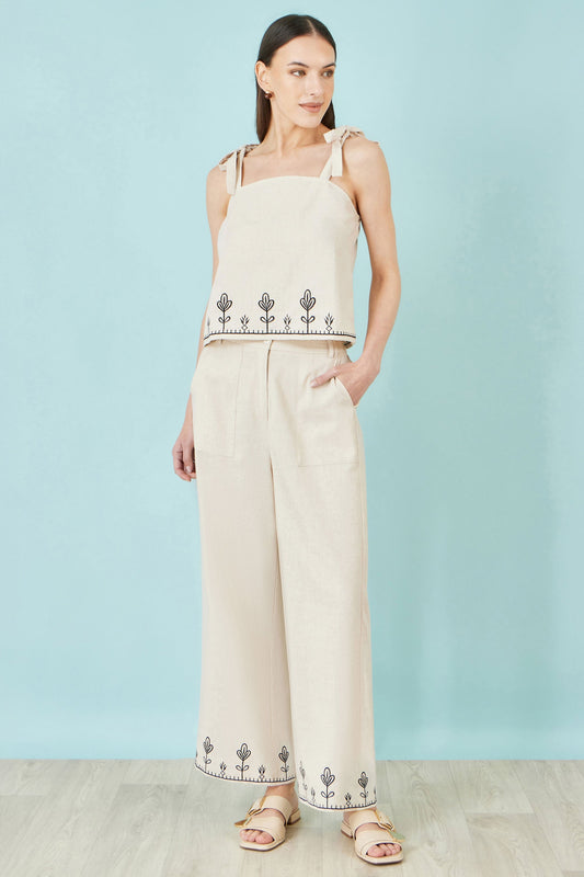 Ivory Linen Mix Embroirdered Top - Bascora