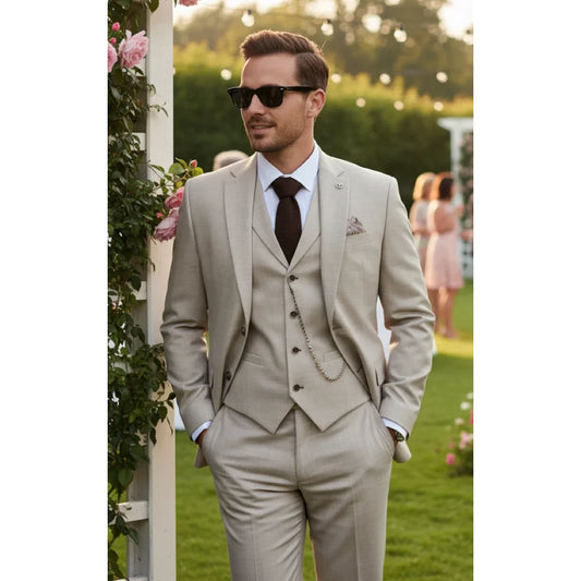 Men's 3 Piece Cream Tailored Fit Suit