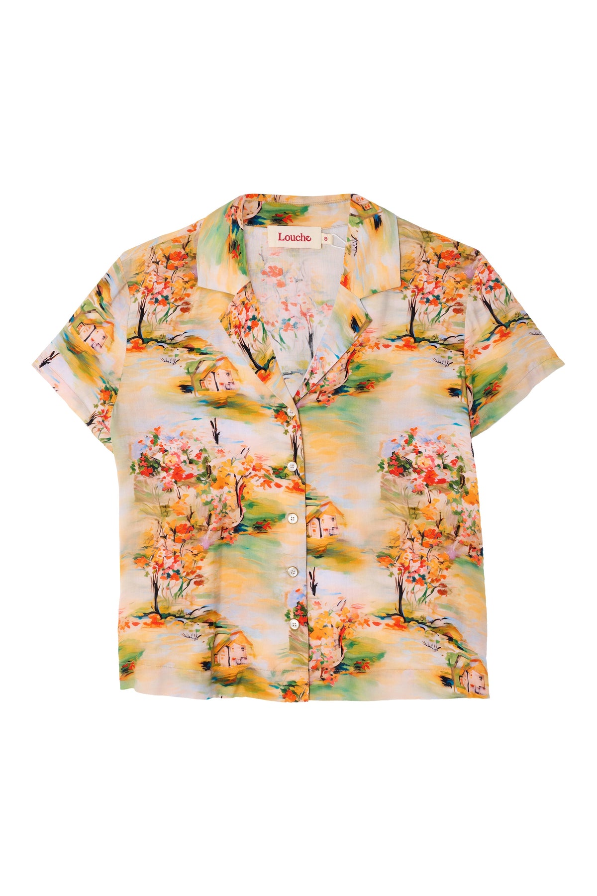 Marika Oriental Landscape Print Resort Shirt – Yellow - Bascora