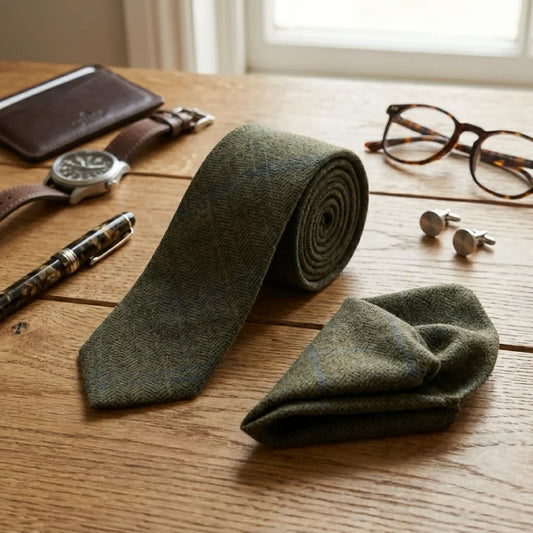 Men's Wool Blend Herringbone Plaid Tweed Tie by TruClothing