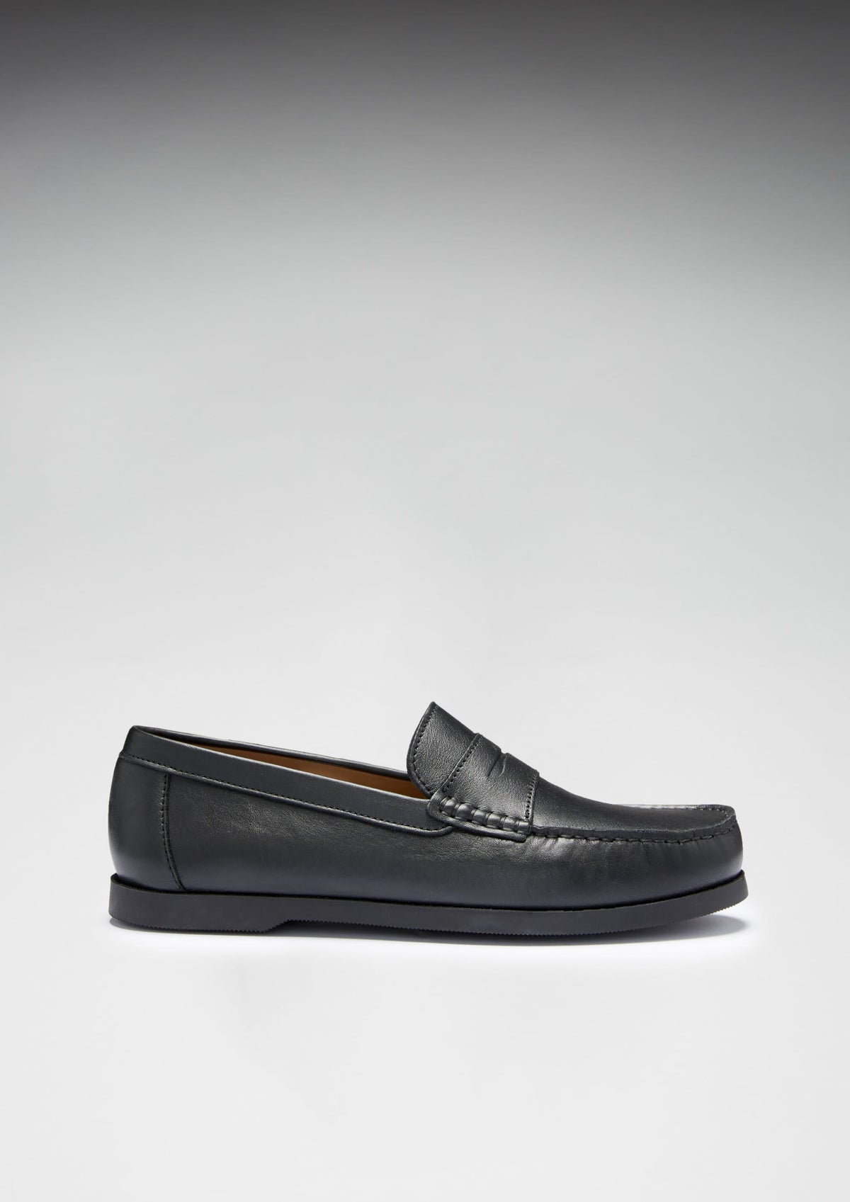 Hugs & Co. Black Italian Leather Boat Loafers with Rubber Sole for Men