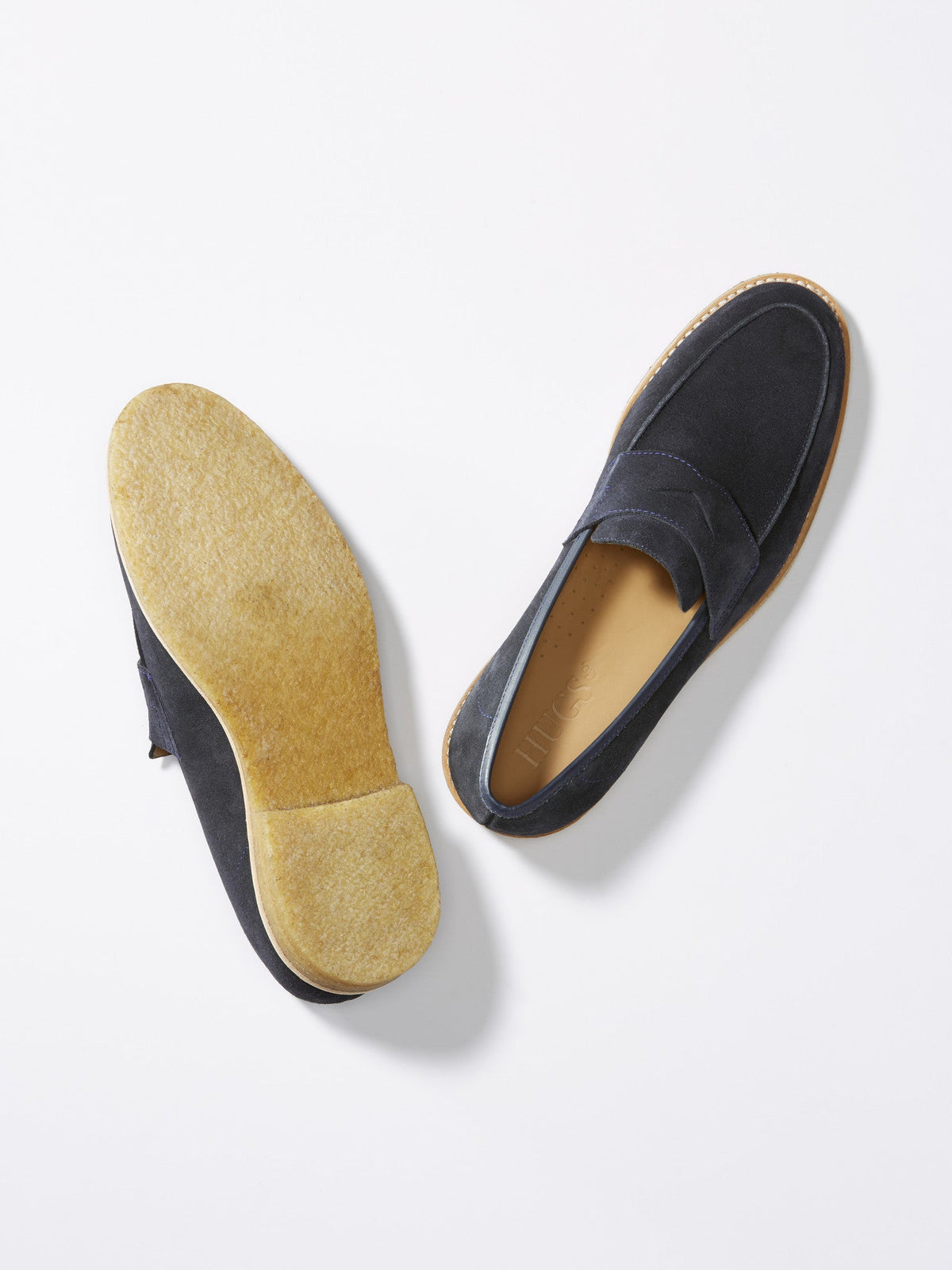 Hugs & Co. Blue Suede Loafers with Goodyear Welted Crepe Rubber Sole for Men