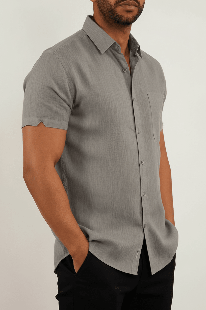 Short-Sleeve Cotton Linen Shirt – Men's - Bascora