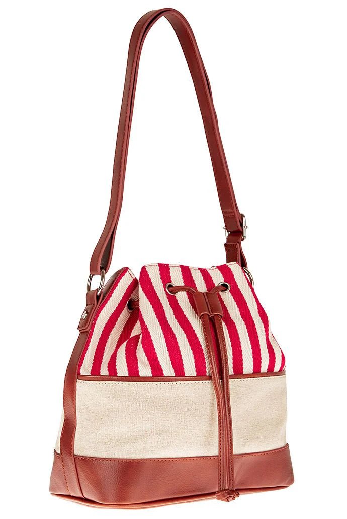 Southampton Red & White Stripe Bucket Bag - Bascora