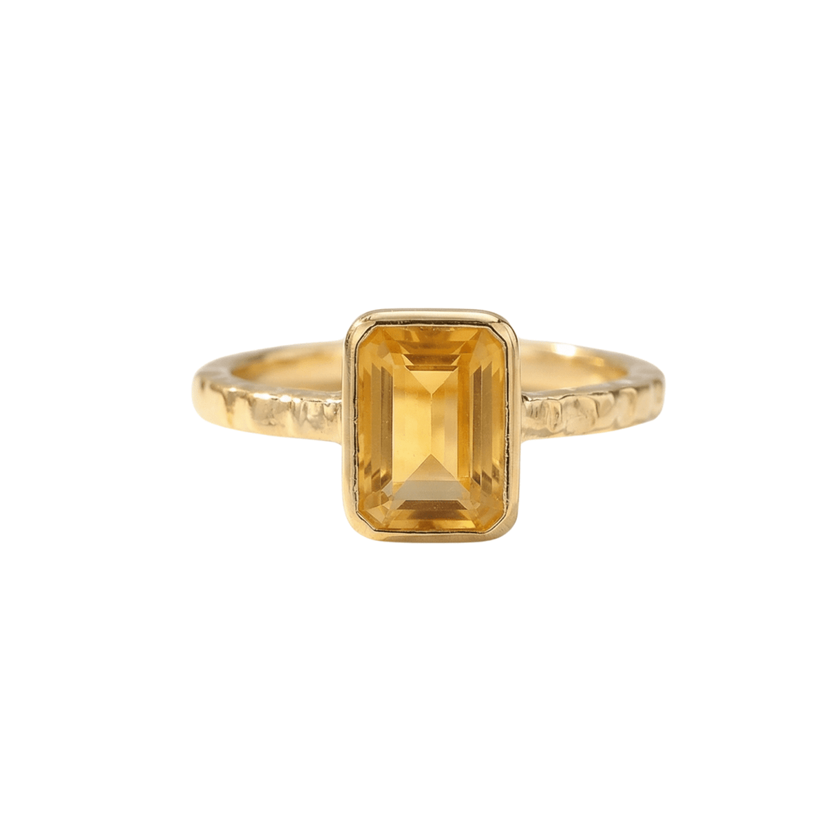 Dainty London Tidewashed Citrine Ring with Octagonal Stone and Hammered Band