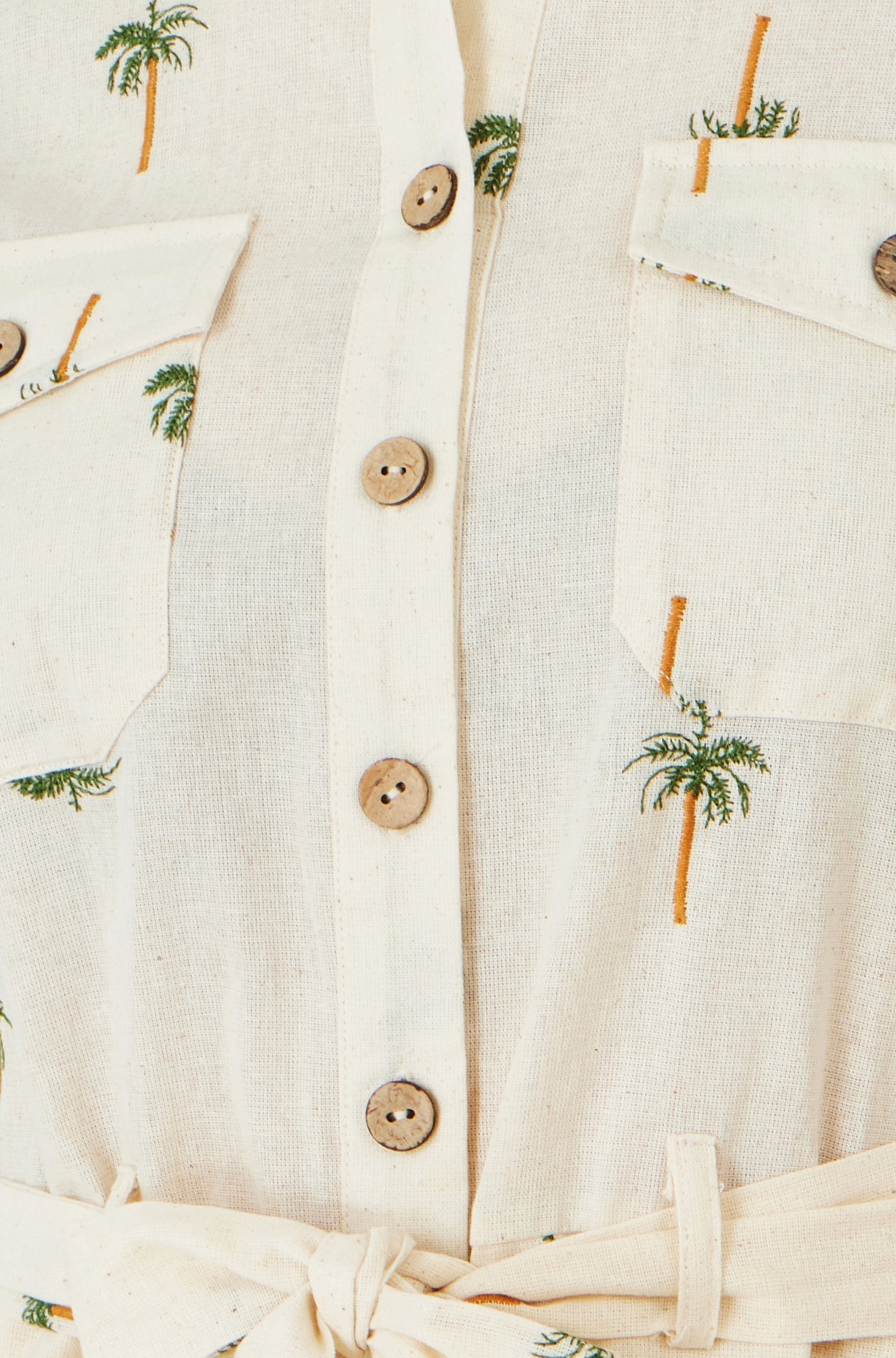 White Embroidered Palm Print Cotton Playsuit - Bascora