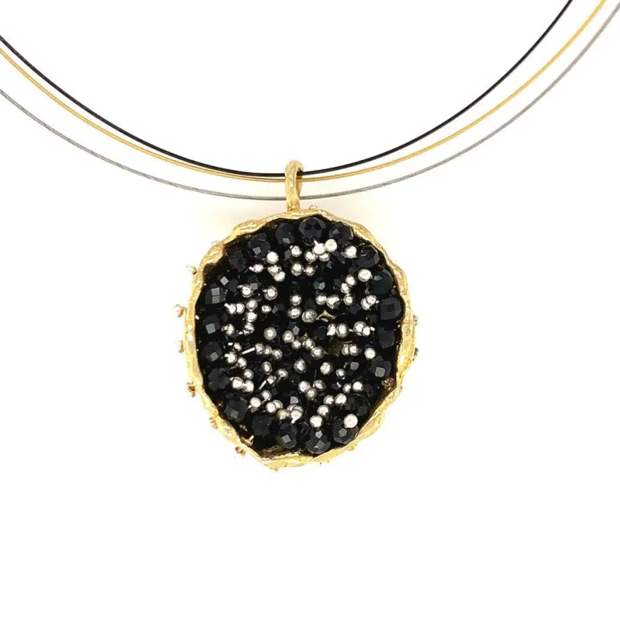 Esin Akan Dance of Stamens Midi Necklace in Gold Plated Silver with Black Spinel