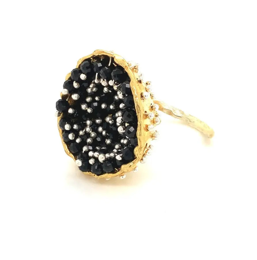 Esin Akan Dance of Stamens Medium Ring in Gold Plate with Black Spinel