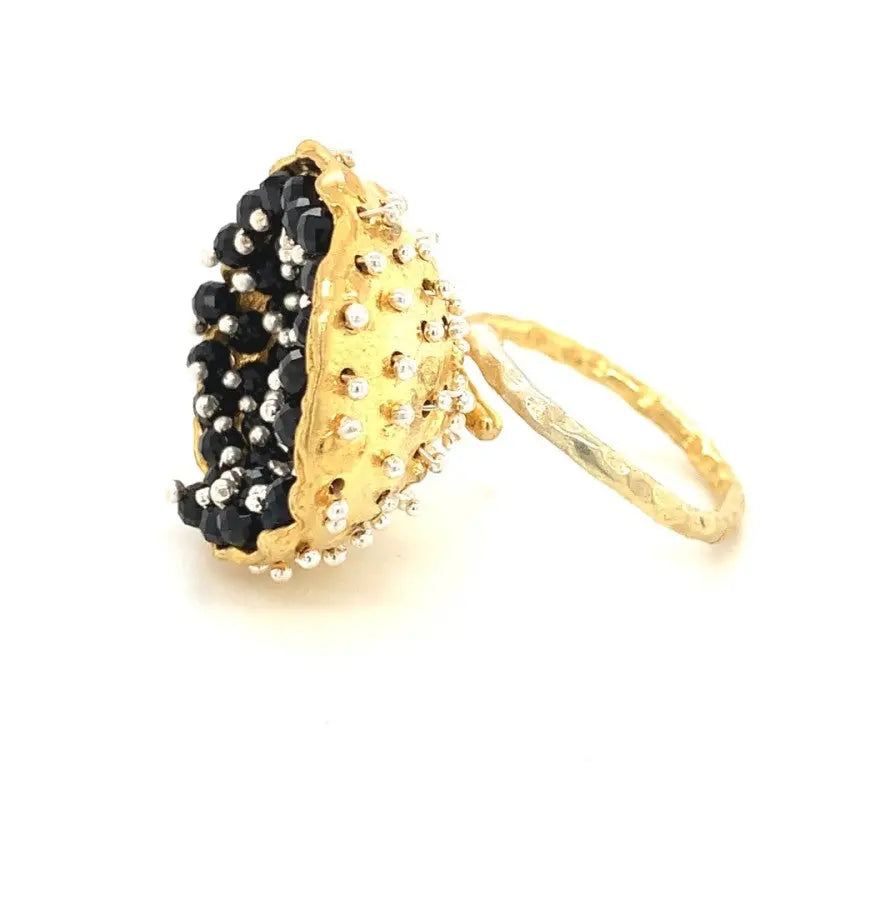 Esin Akan Dance of Stamens Medium Ring in Gold Plate with Black Spinel