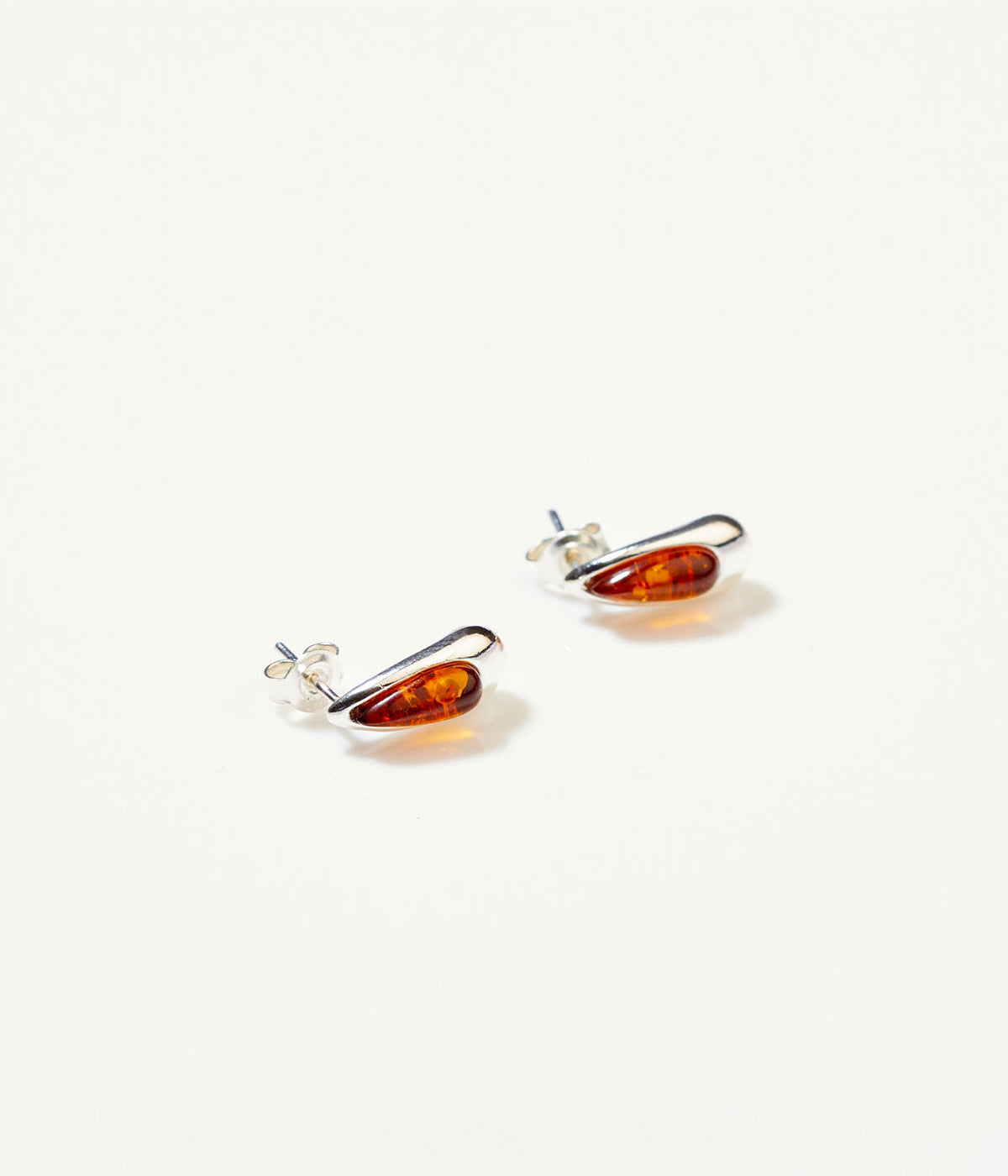Baltic Beauty Cognac Amber Teardrop Stud Earrings in Sterling Silver