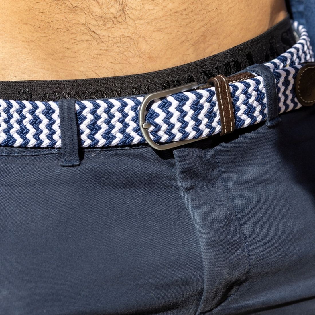 Swole Panda Woven Belt in Navy and White Zigzag