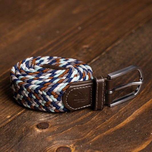 Swole Panda Woven Belt in Navy Grey Brown Zigzag