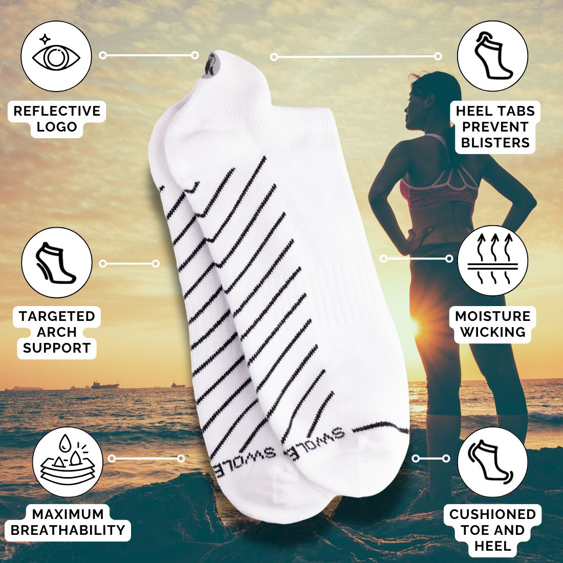 Swole Panda White Performance Trainer Socks in Bamboo Blend