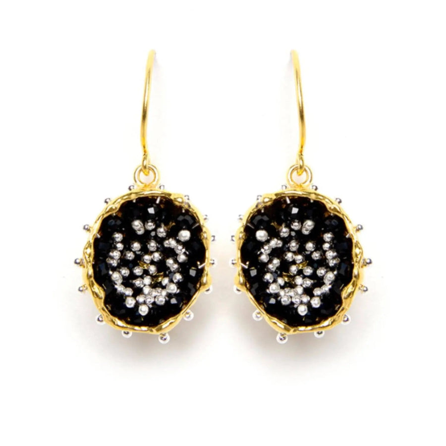 Esin Akan Dance of Stamens Medium Earring in Gold Plated Silver with Black Spinel