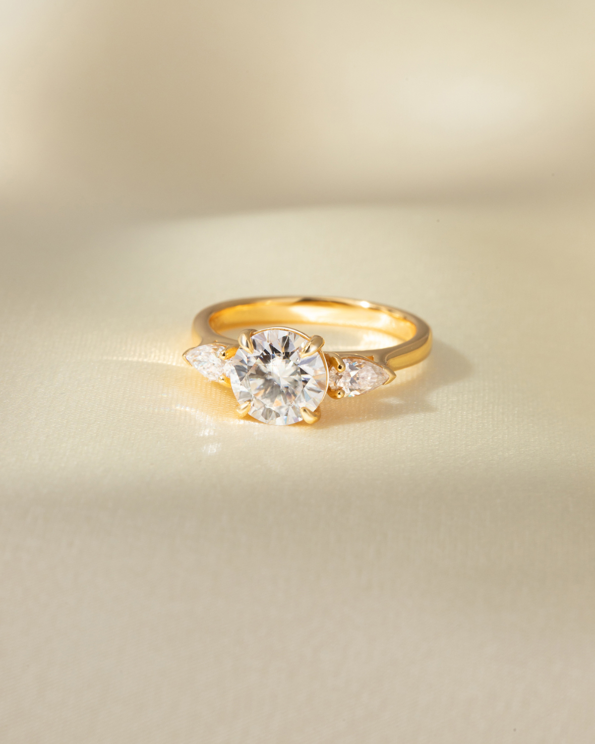 Vianne Jewellery 2ct Round Moissanite Three Stone Engagement Ring in 18k Gold Vermeil