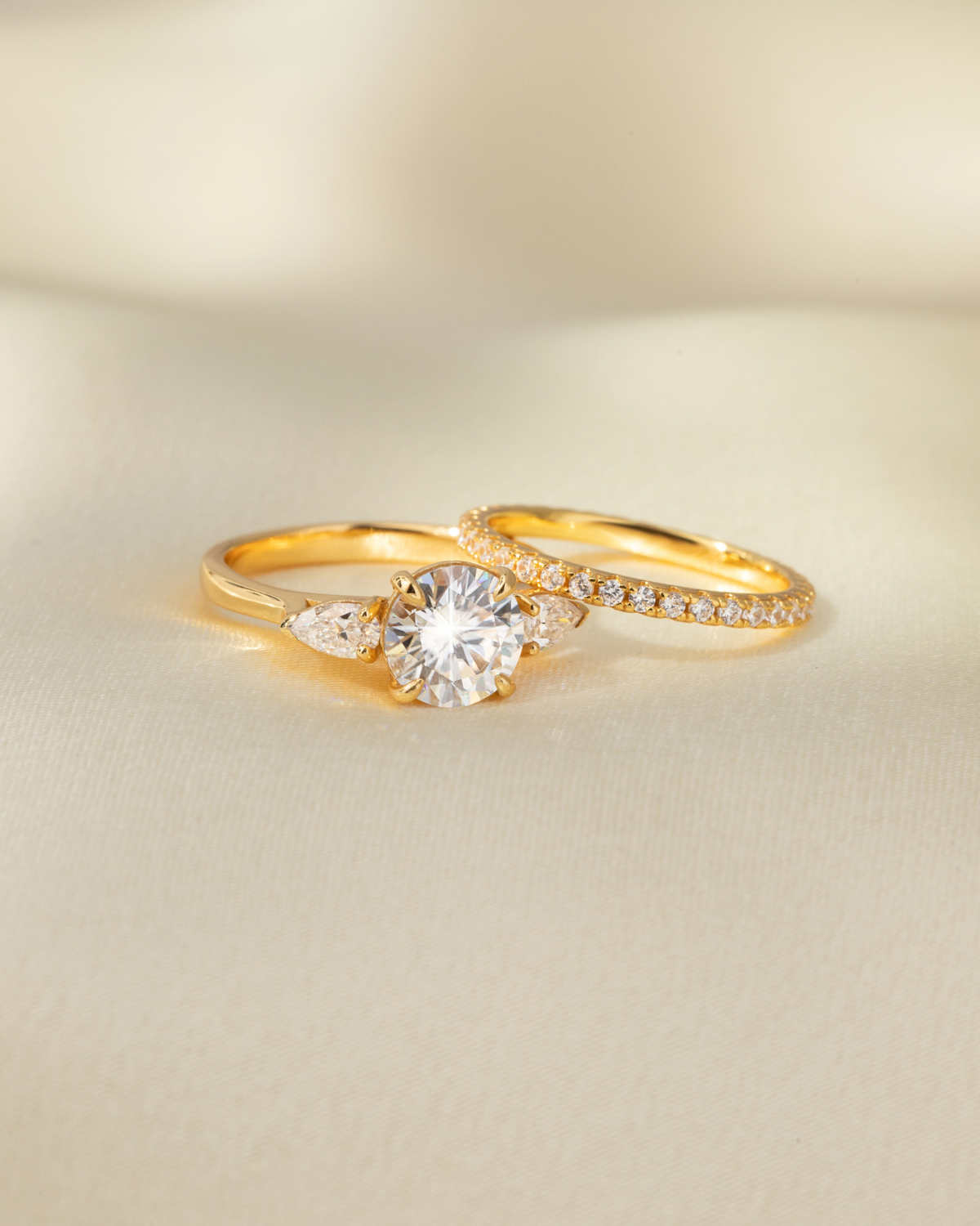 Vianne Jewellery 2ct Round Moissanite Three Stone Engagement Ring in 18k Gold Vermeil