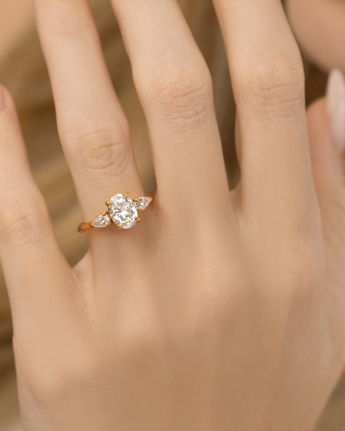 Vianne Jewellery 2ct Oval Moissanite Three Stone Engagement Ring in 18k Gold Vermeil