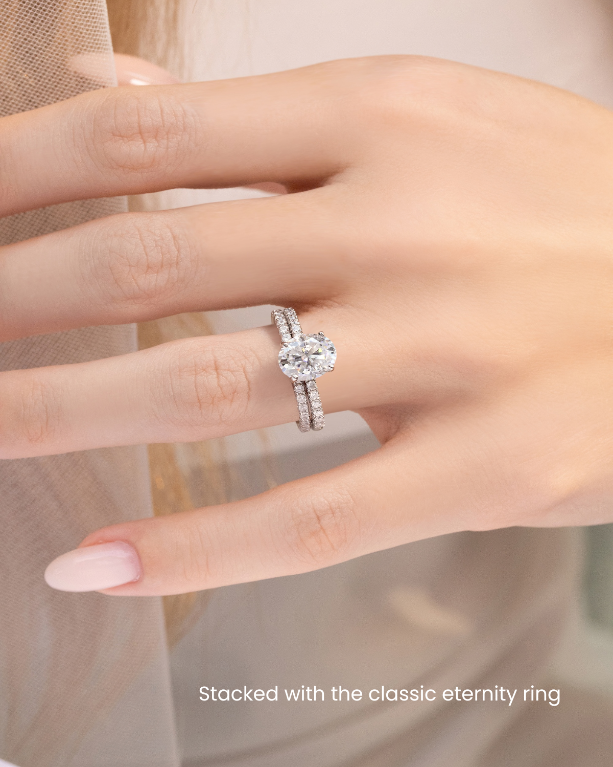 Vianne Jewellery 2ct Oval Moissanite Engagement Ring with Pavé Band in Sterling Silver
