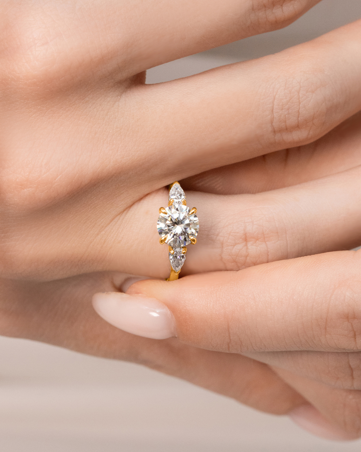 Vianne Jewellery 2ct Round Moissanite Three Stone Engagement Ring in 18k Gold Vermeil
