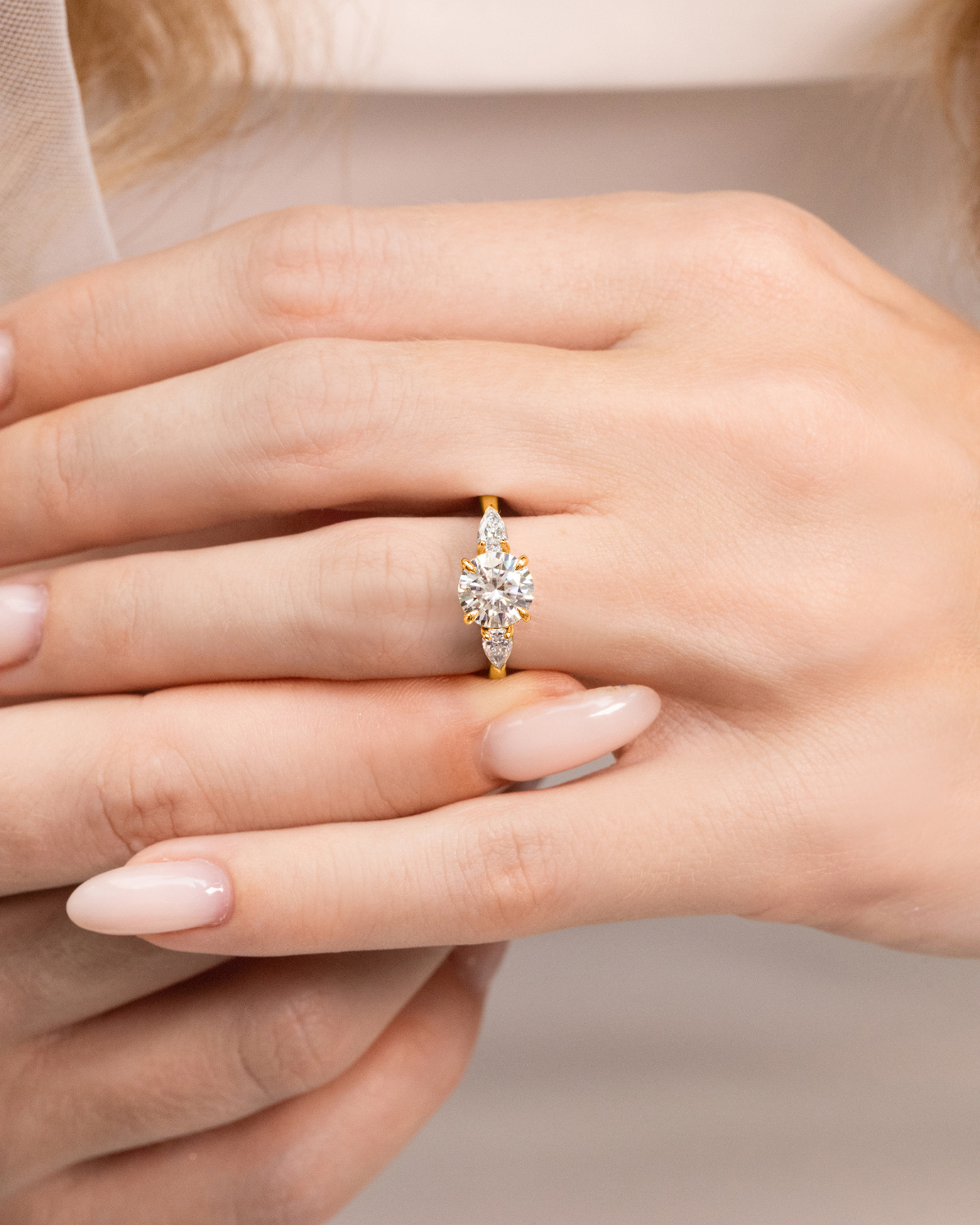 Vianne Jewellery 2ct Round Moissanite Three Stone Engagement Ring in 18k Gold Vermeil