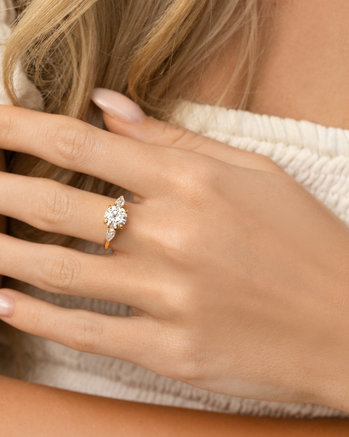 Vianne Jewellery 2ct Round Moissanite Three Stone Engagement Ring in 18k Gold Vermeil