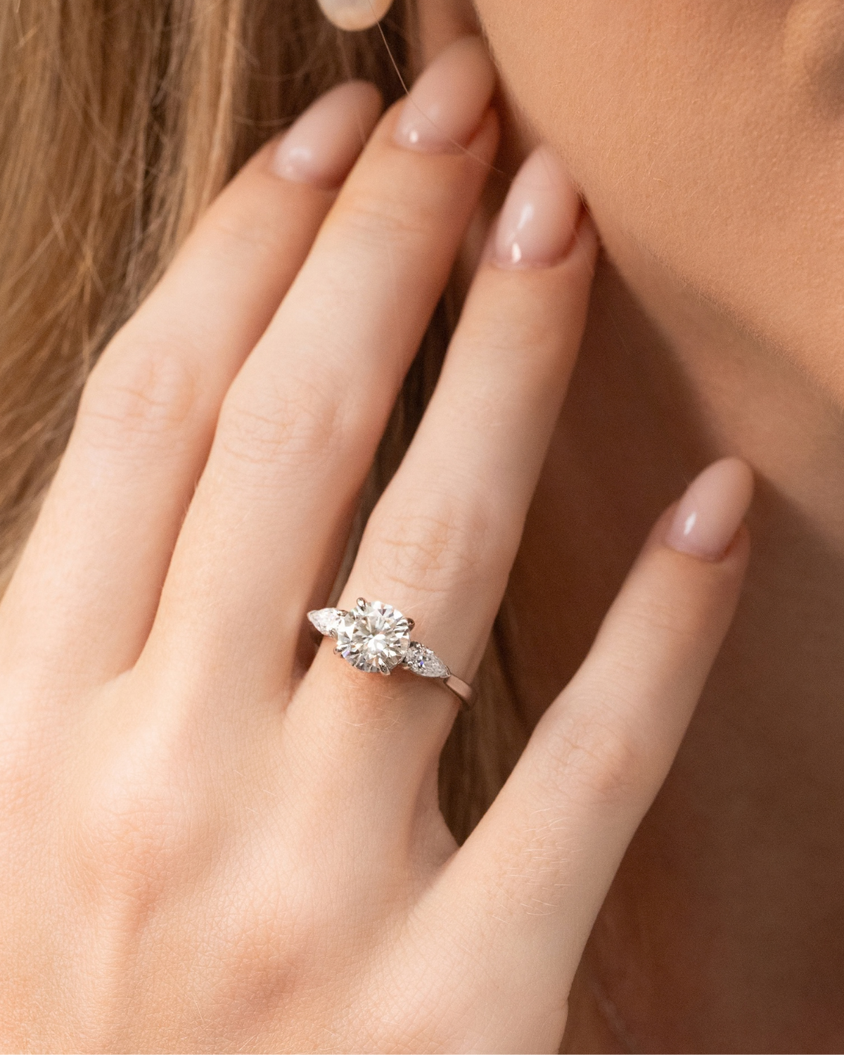 Vianne Jewellery 2ct Round Moissanite Three Stone Engagement Ring in Sterling Silver