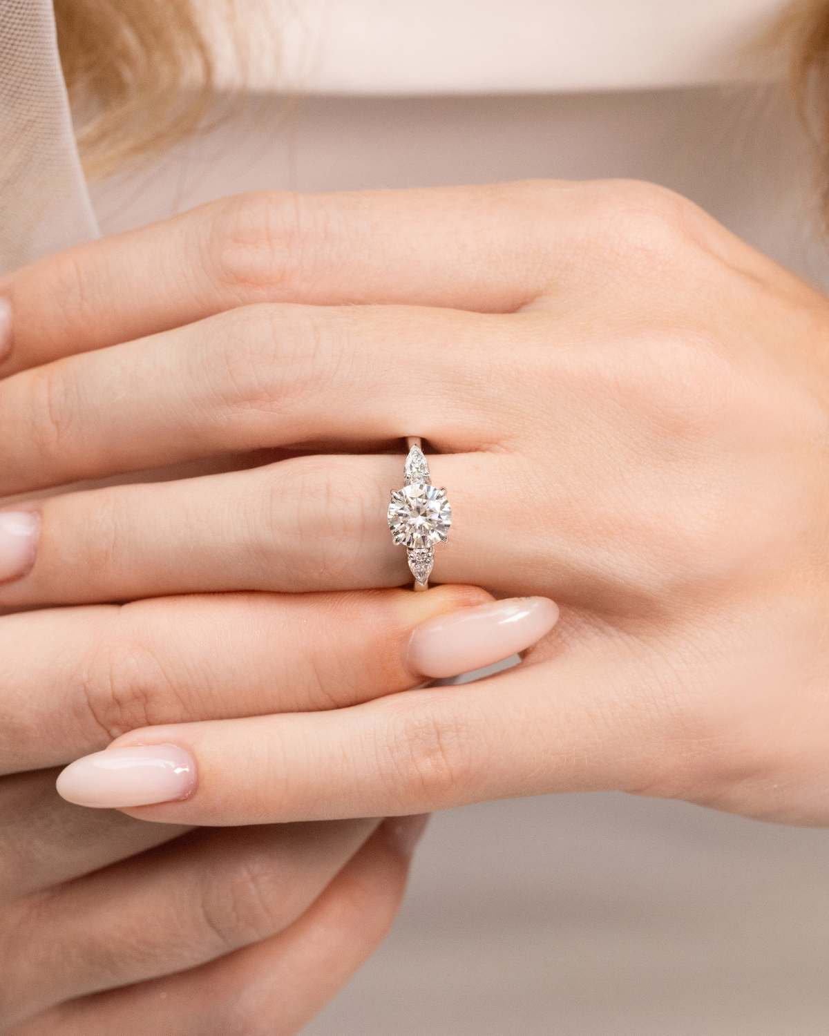 Vianne Jewellery 2ct Round Moissanite Three Stone Engagement Ring in Sterling Silver