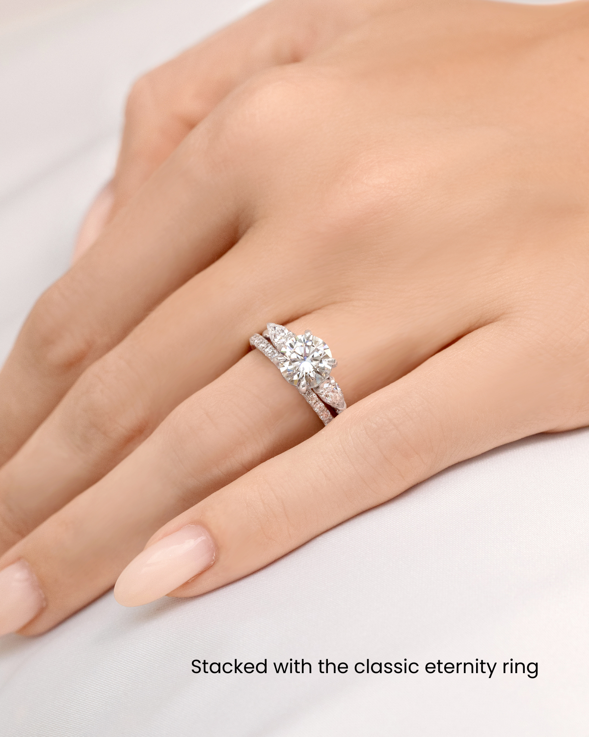 Vianne Jewellery 2ct Round Moissanite Three Stone Engagement Ring in Sterling Silver
