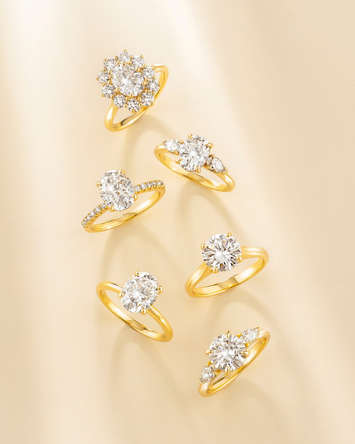 Vianne Jewellery 2ct Oval Moissanite Three Stone Engagement Ring in 18k Gold Vermeil