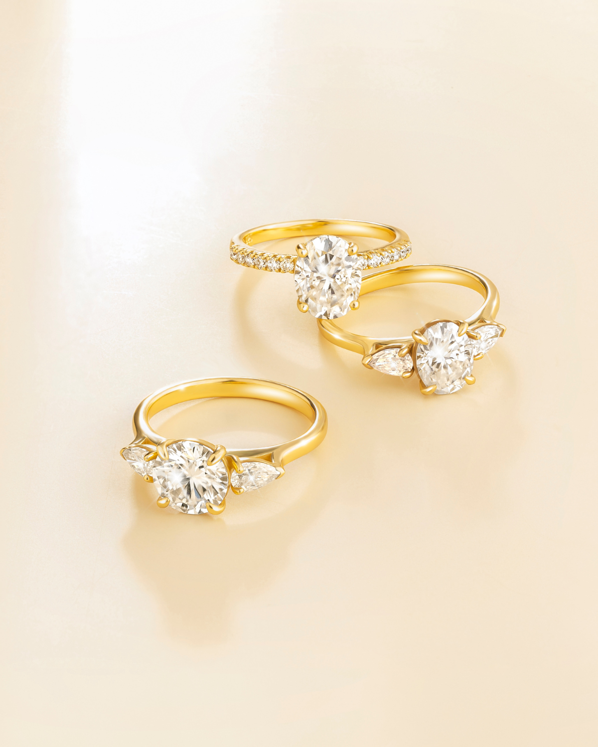 Vianne Jewellery 2ct Round Moissanite Three Stone Engagement Ring in 18k Gold Vermeil