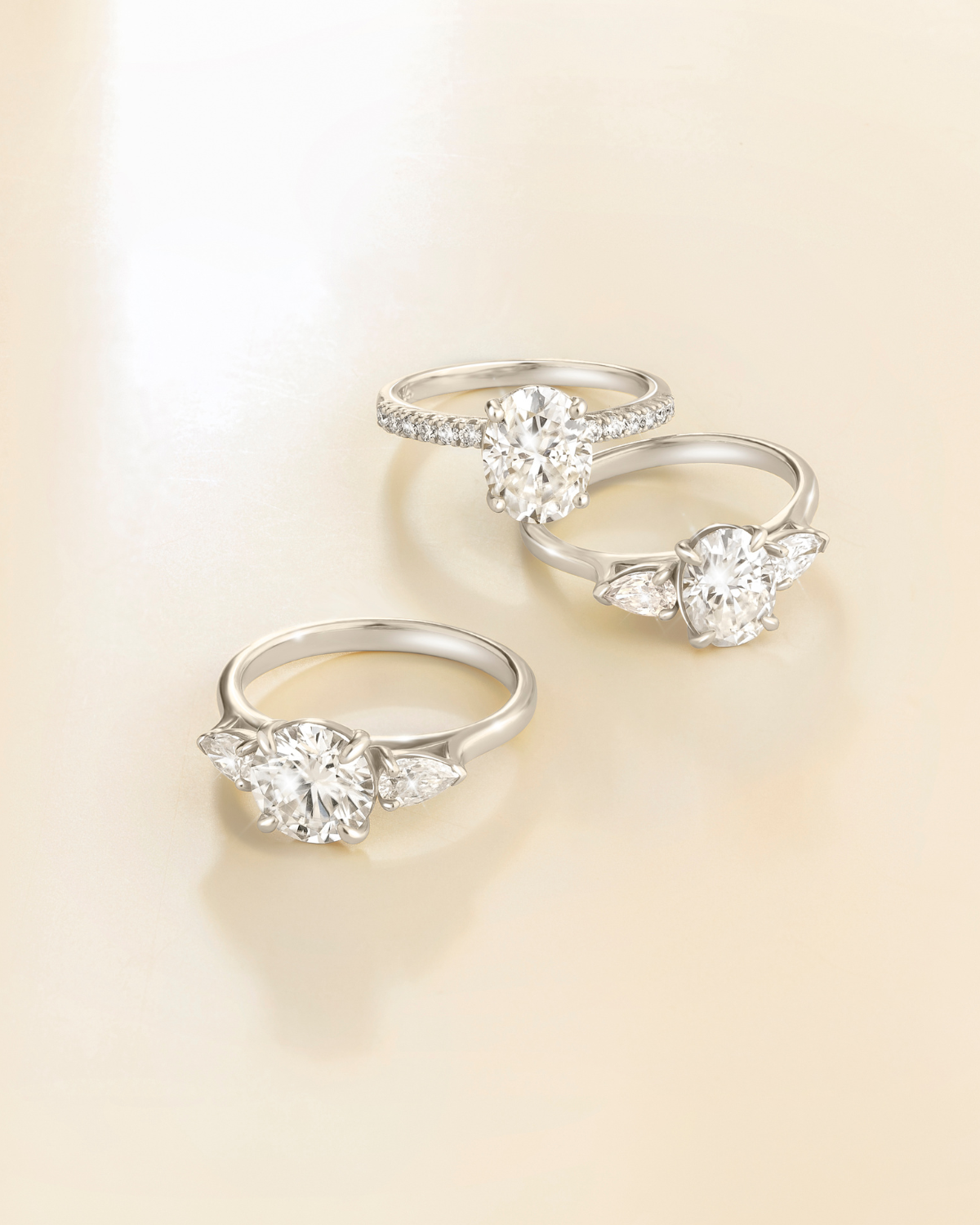 Vianne Jewellery 2ct Round Moissanite Three Stone Engagement Ring in Sterling Silver