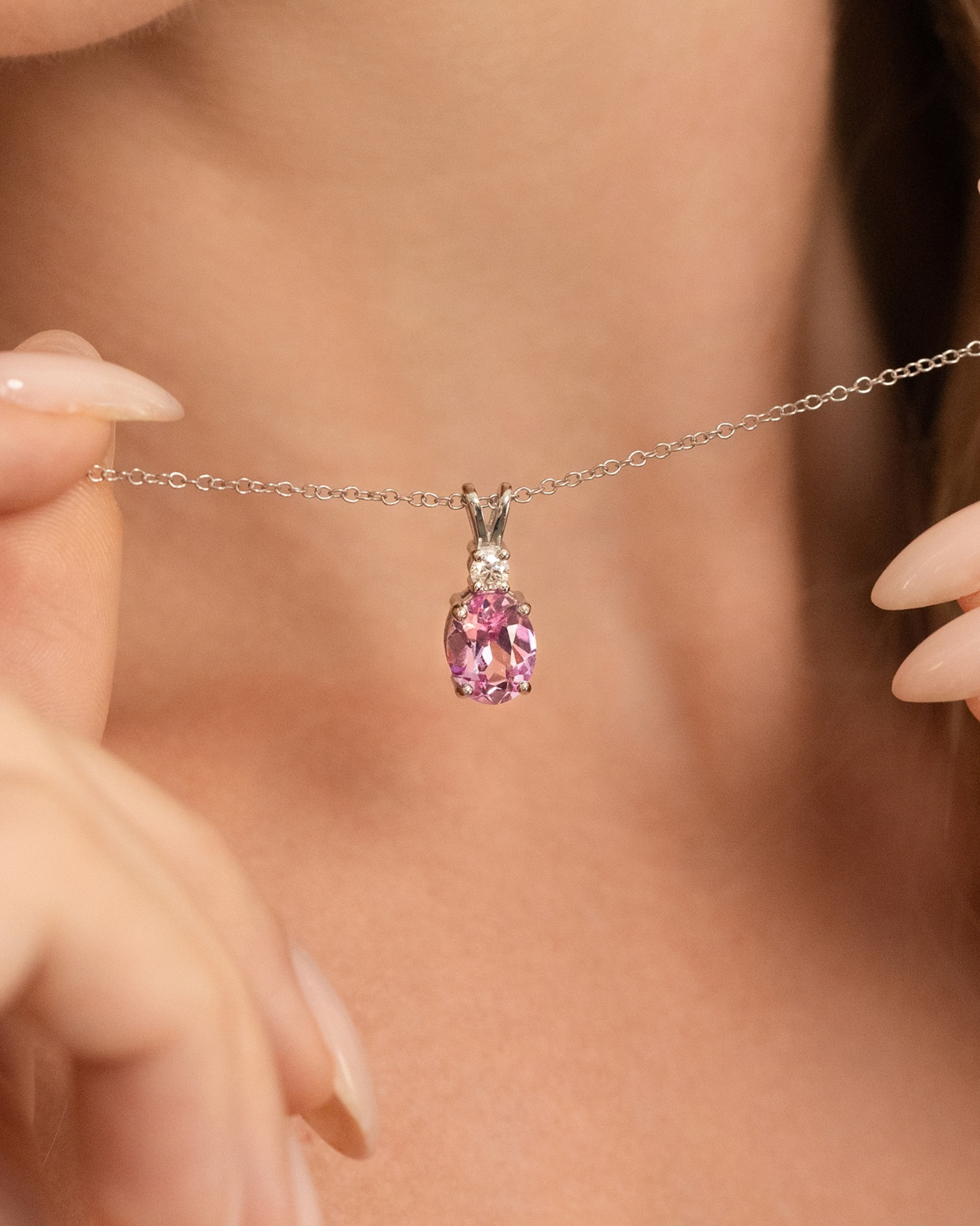 Vianne Jewellery 2ct Pink Sapphire Oval Pendant Necklace in Sterling Silver
