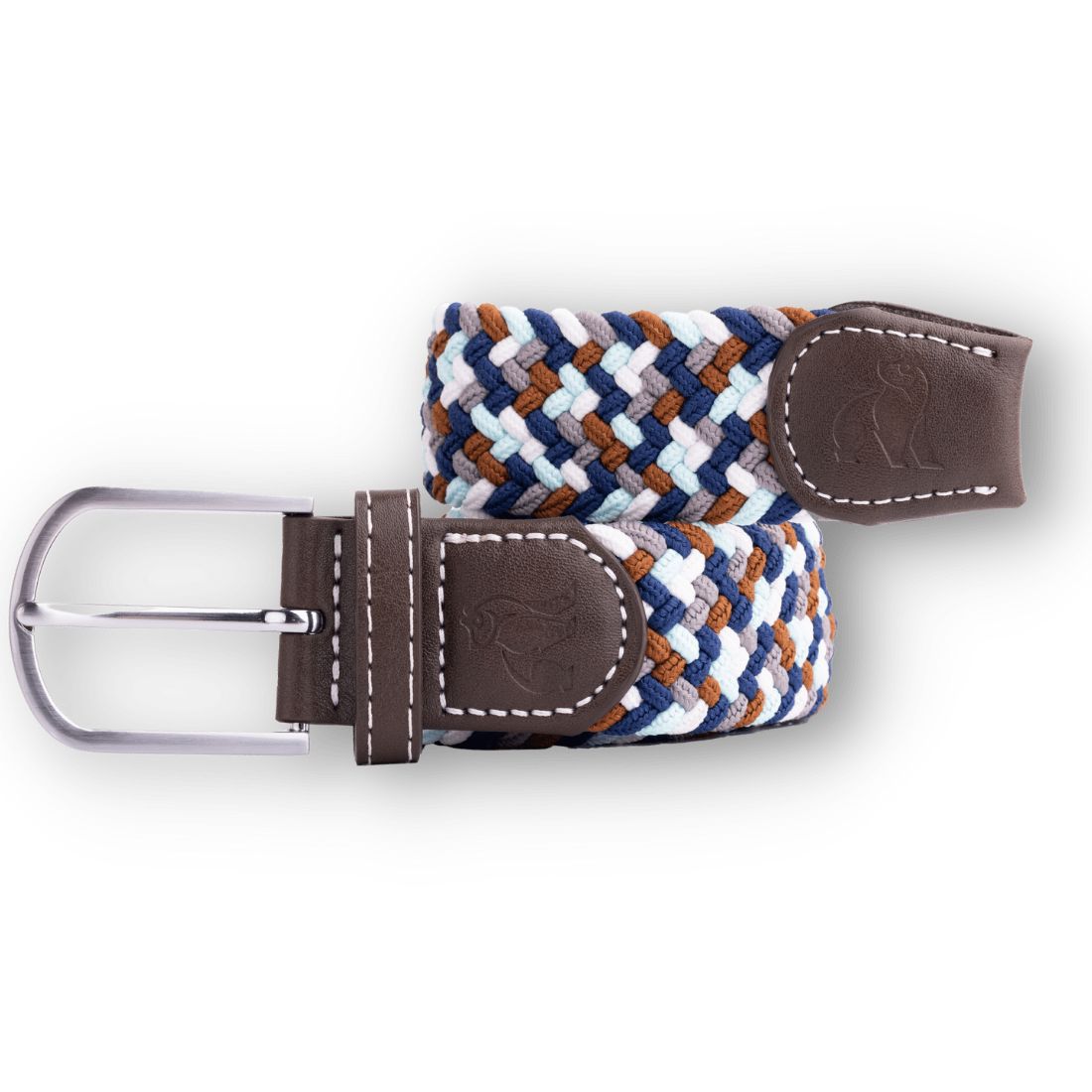 Swole Panda Woven Belt in Navy Grey Brown Zigzag