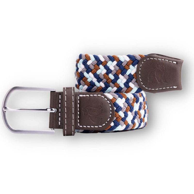 Swole Panda Woven Belt in Navy Grey Brown Zigzag