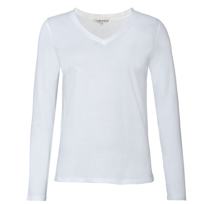 Camiseta de manga larga con cuello de pico de algodón orgánico para mujer