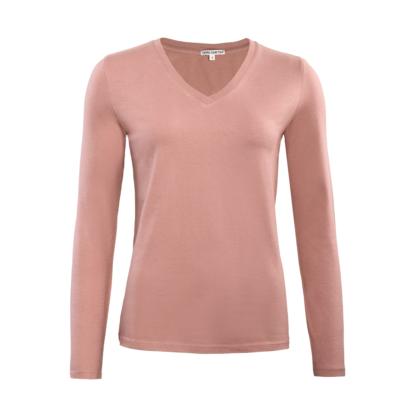 Camiseta de manga larga con cuello de pico de algodón orgánico para mujer