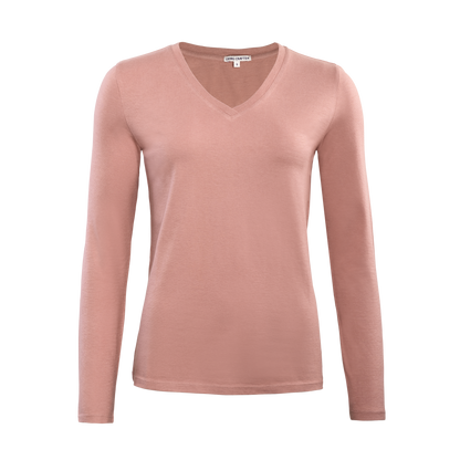 Camiseta de manga larga con cuello de pico de algodón orgánico para mujer