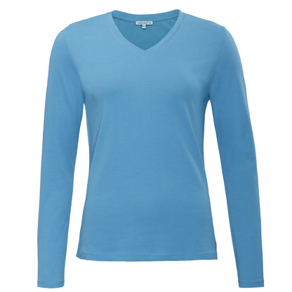 Camiseta de manga larga con cuello de pico de algodón orgánico para mujer