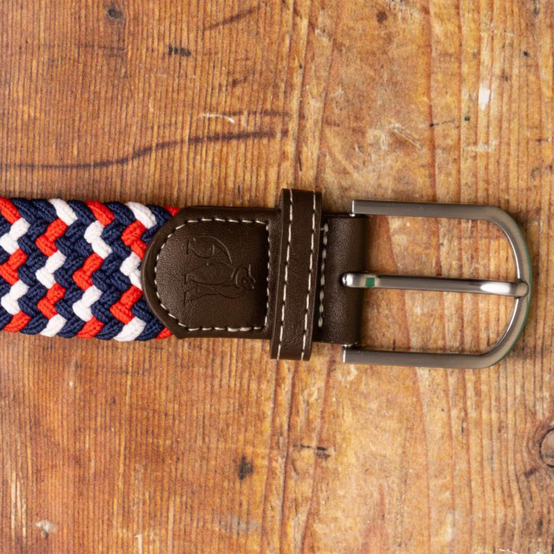 Swole Panda Recycled Woven Belt in Blue, Red and White Zigzag
