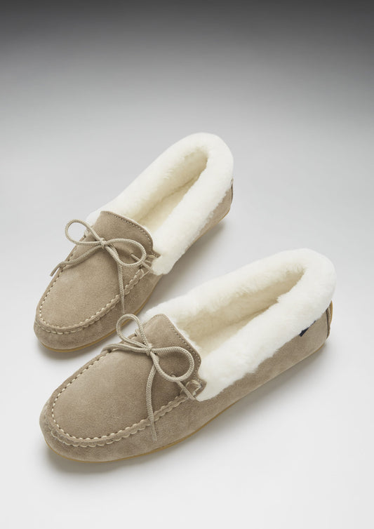 Hugs & Co. Women's Taupe Suede Sheepskin Slippers