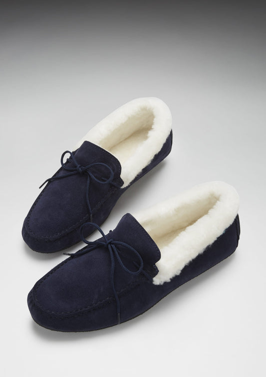 Hugs & Co. Men's Navy Blue Suede Sheepskin Slippers